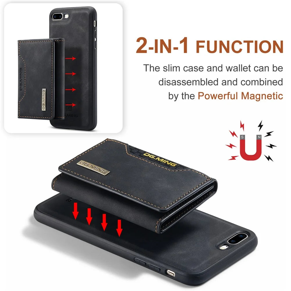 DG.MING M2 Series Detachable Wallet Leather Case Kickstand Magnetic Cover Compatible with Wireless Charging for iPhone 7 Plus 5.5 inch / 8 Plus 5.5 inch - Black - 5
