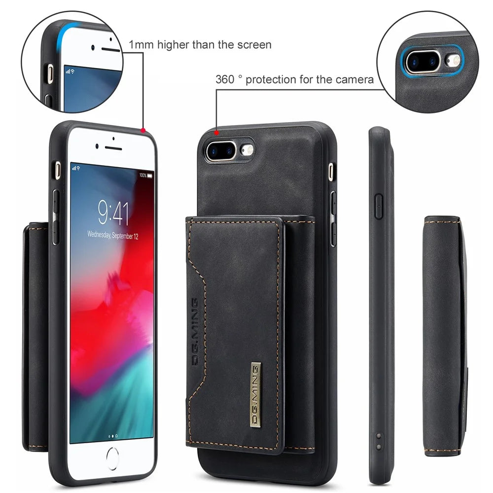 DG.MING M2 Series Detachable Wallet Leather Case Kickstand Magnetic Cover Compatible with Wireless Charging for iPhone 7 Plus 5.5 inch / 8 Plus 5.5 inch - Black - 6