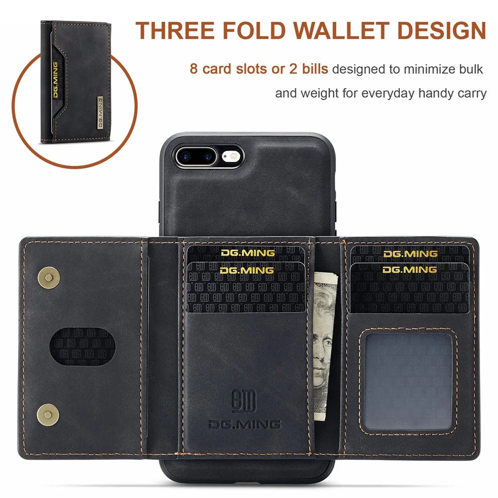 DG.MING M2 Series Detachable Wallet Leather Case Kickstand Magnetic Cover Compatible with Wireless Charging for iPhone 7 Plus 5.5 inch / 8 Plus 5.5 inch - Black - 7
