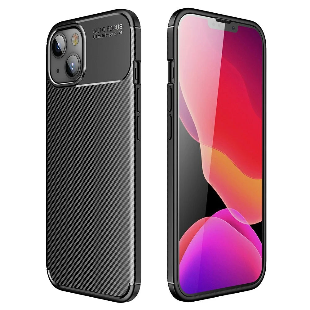 Carbon Fiber Texture Anti-Drop TPU Phone Case Cover for iPhone 13 6.1-inch - Black - 1