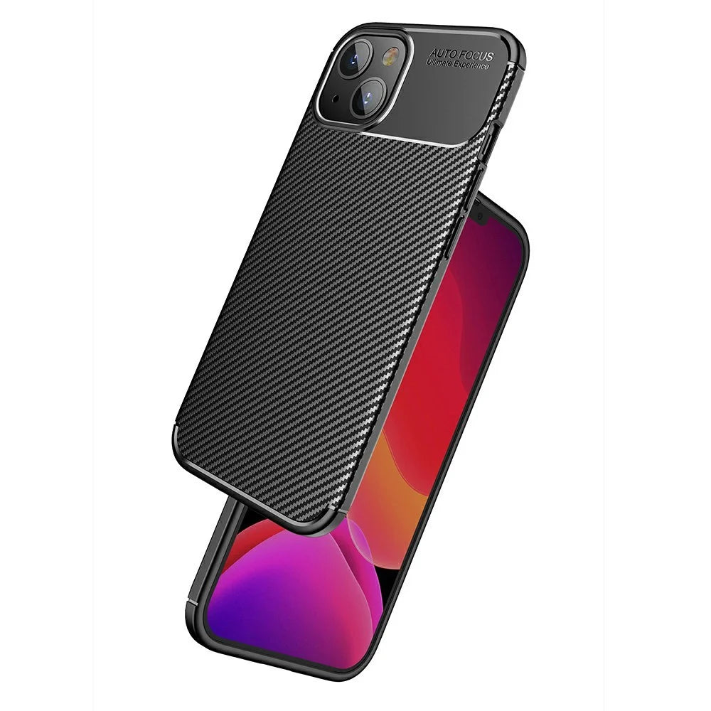 Carbon Fiber Texture Anti-Drop TPU Phone Case Cover for iPhone 13 6.1-inch - Black - 2