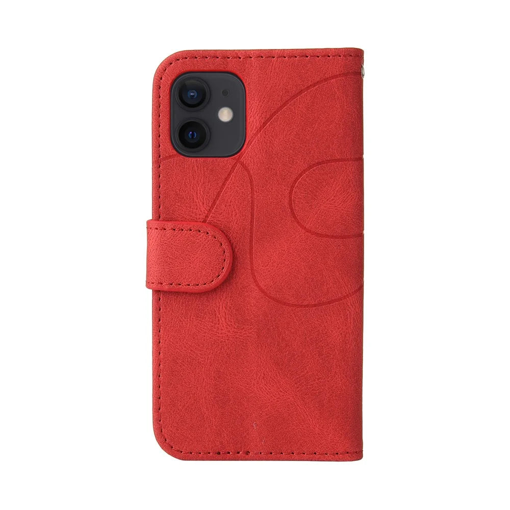 For iPhone 12 mini 5.4 inch Leather Case Wallet Stand Color Splicing Phone Cover - Red - 3