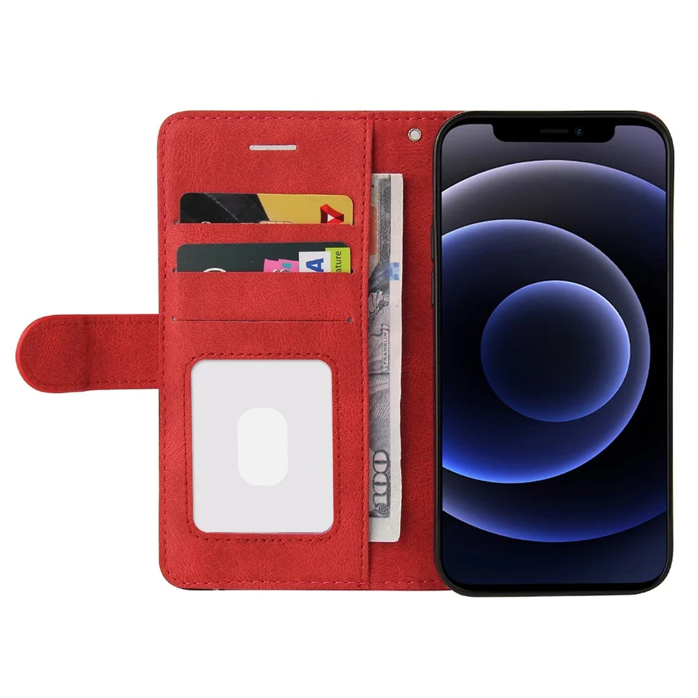 For iPhone 12 mini 5.4 inch Leather Case Wallet Stand Color Splicing Phone Cover - Red - 4