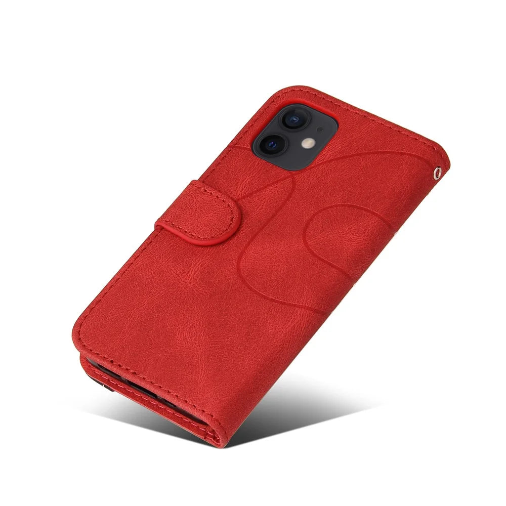 For iPhone 12 mini 5.4 inch Leather Case Wallet Stand Color Splicing Phone Cover - Red - 7