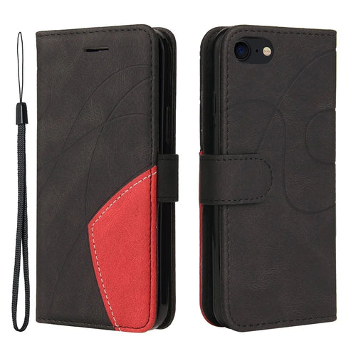 For iPhone 7 4.7 inch / 8 4.7 inch / SE (2020) / SE (2022) Leather Case Wallet Stand Color Splicing Phone Cover - Black - 1