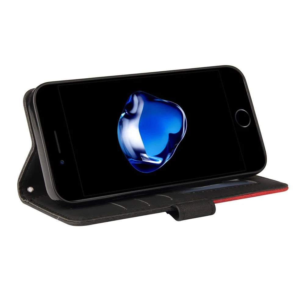 For iPhone 7 4.7 inch / 8 4.7 inch / SE (2020) / SE (2022) Leather Case Wallet Stand Color Splicing Phone Cover - Black - 5
