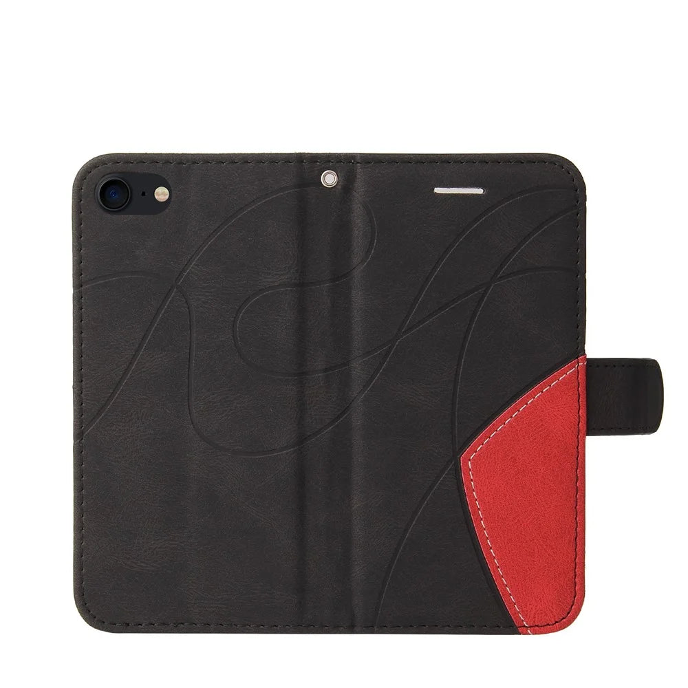 For iPhone 7 4.7 inch / 8 4.7 inch / SE (2020) / SE (2022) Leather Case Wallet Stand Color Splicing Phone Cover - Black - 6