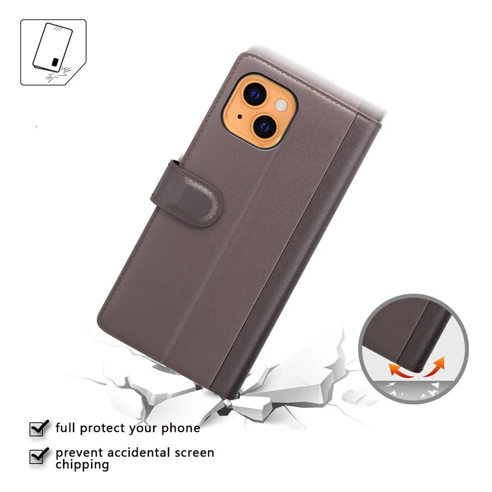 Genuine Leather Stand Wallet Phone Case for iPhone 13 mini 5.4 inch Mobile Phone Accessories - Black - 7