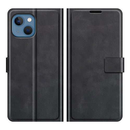 For iPhone 13 mini 5.4 inch Folio Flip Leather Wallet Case Phone Cover Shell with Foldable Stand - Black - 1