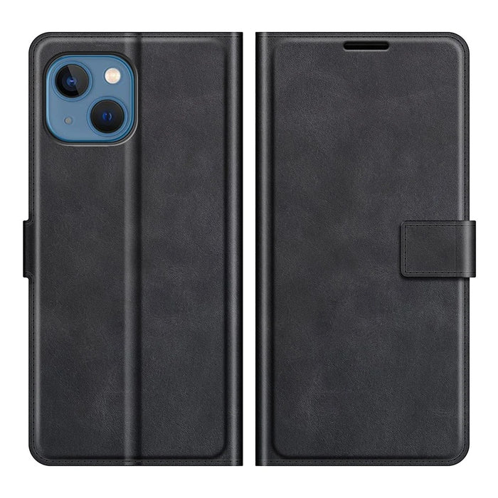 For iPhone 13 mini 5.4 inch Folio Flip Leather Wallet Case Phone Cover Shell with Foldable Stand - Black - 1