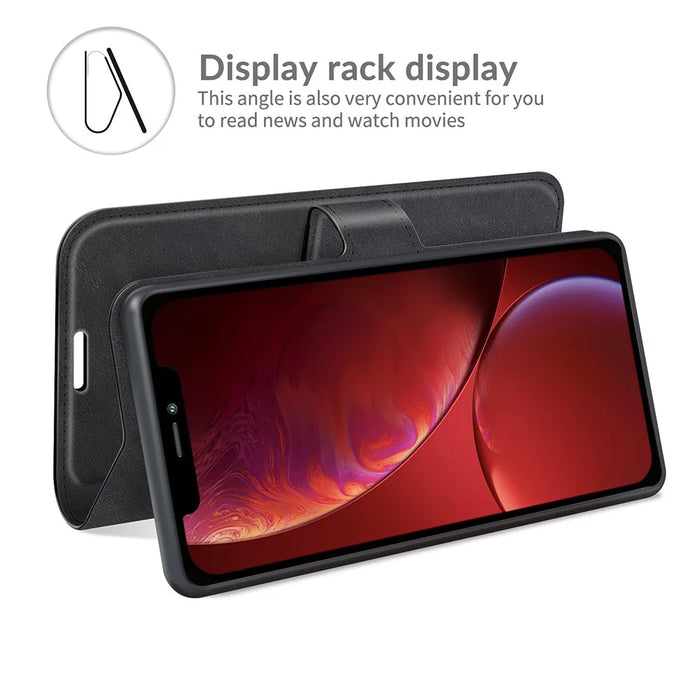 For iPhone 13 mini 5.4 inch Folio Flip Leather Wallet Case Phone Cover Shell with Foldable Stand - Black - 6