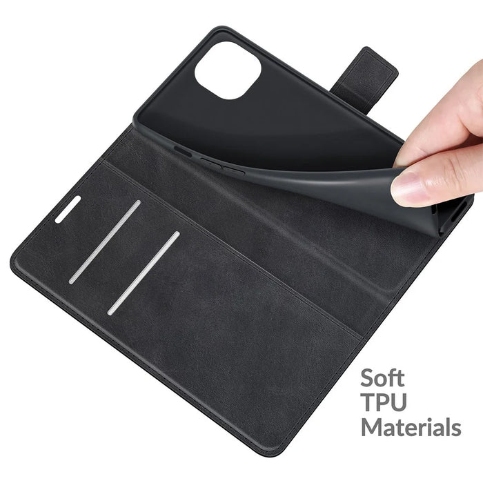 For iPhone 13 mini 5.4 inch Folio Flip Leather Wallet Case Phone Cover Shell with Foldable Stand - Black - 7