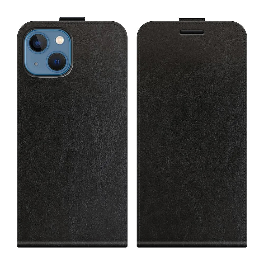 Crazy Horse Texture Vertical Flip PU Leather Phone Case with Card Slot for iPhone 13 mini 5.4 inch - Black - 1