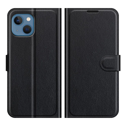 Full Protective Litchi Skin Leather Wallet Case Mobile Phone Stand Case Cover for iPhone 13 mini 5.4 inch - Black - 1