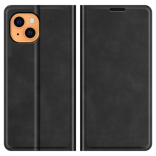 Skin-Touch Wallet Stand Cover Magnetic Auto-absorbed Leather Phone Case for iPhone 13 6.1 inch - Black - 1