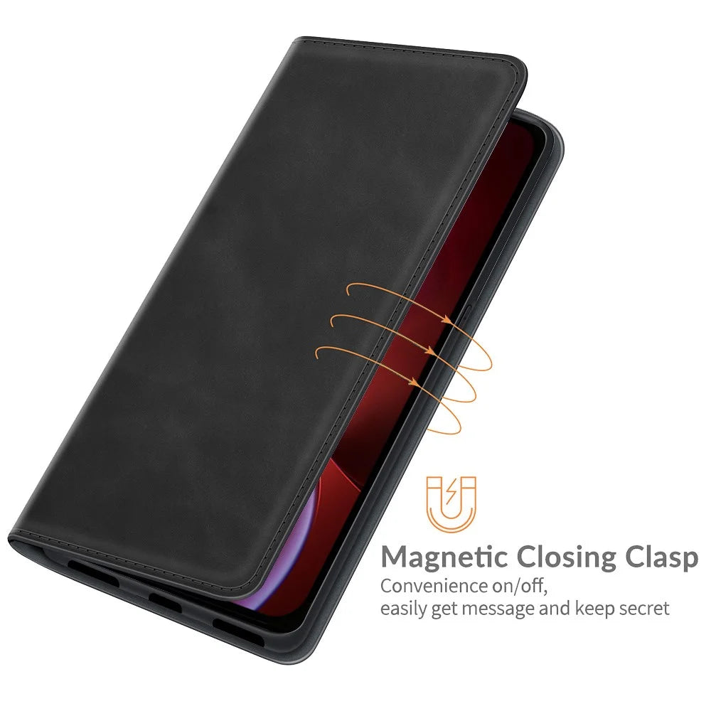 Skin-Touch Wallet Stand Cover Magnetic Auto-absorbed Leather Phone Case for iPhone 13 6.1 inch - Black - 3