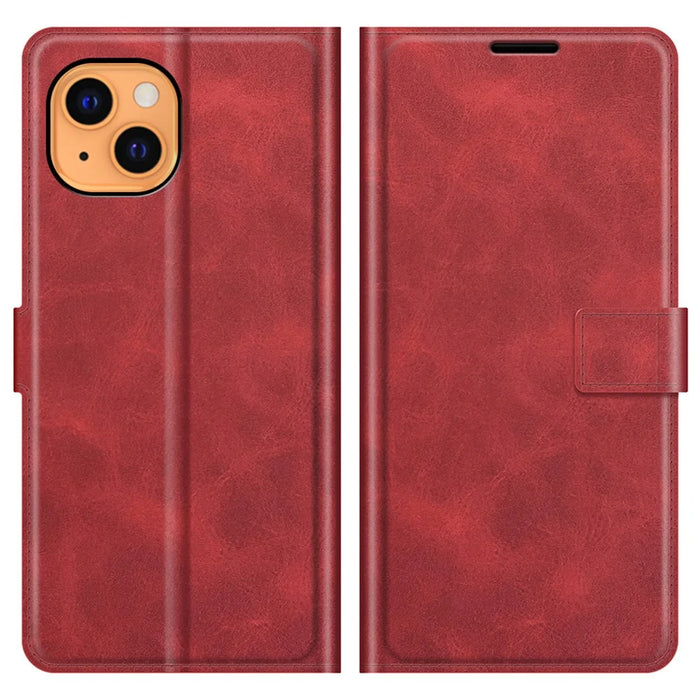 Folio Flip Magnetic Square Clasp Leather Case Protector with Wallet Stand for iPhone 13 6.1 inch - Red - 1