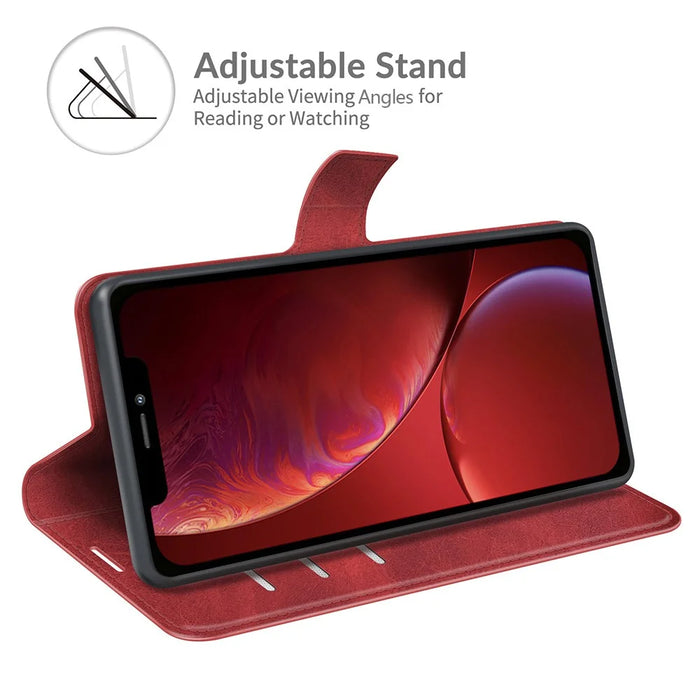 Folio Flip Magnetic Square Clasp Leather Case Protector with Wallet Stand for iPhone 13 6.1 inch - Red - 2