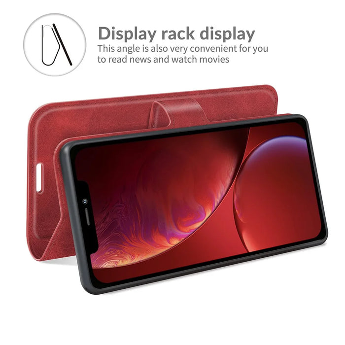 Folio Flip Magnetic Square Clasp Leather Case Protector with Wallet Stand for iPhone 13 6.1 inch - Red - 3