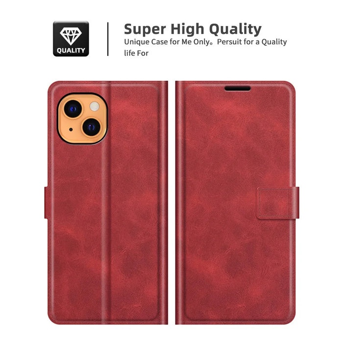 Folio Flip Magnetic Square Clasp Leather Case Protector with Wallet Stand for iPhone 13 6.1 inch - Red - 7