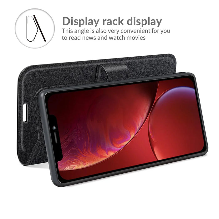 For iPhone 13 Case Litchi Texture Shockproof Leather Wallet Phone Cover - Black - 3