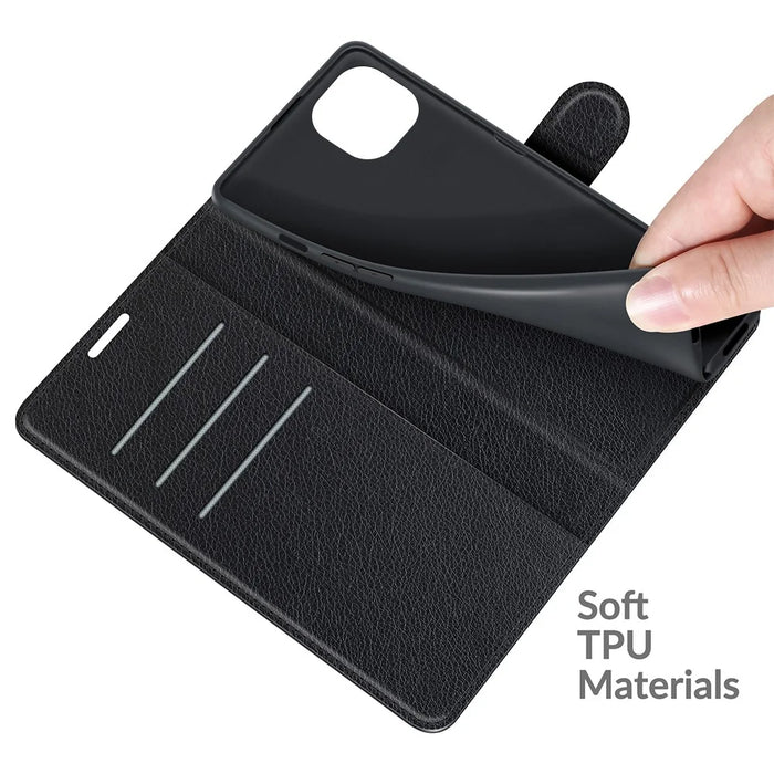 For iPhone 13 Case Litchi Texture Shockproof Leather Wallet Phone Cover - Black - 4