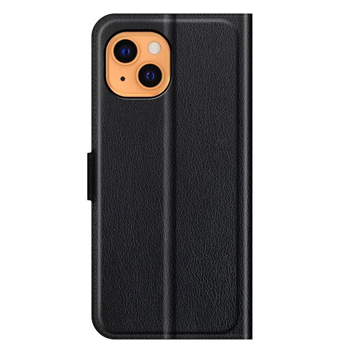 For iPhone 13 Case Litchi Texture Shockproof Leather Wallet Phone Cover - Black - 6