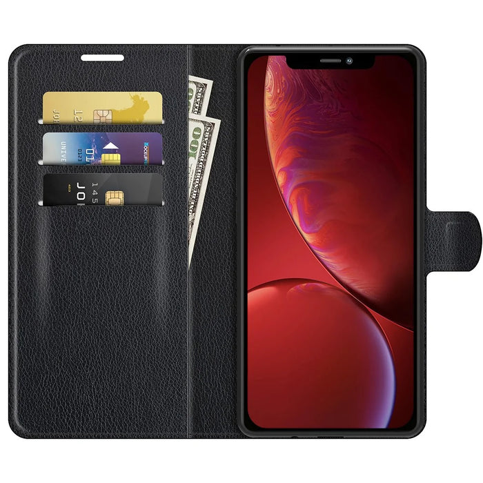 For iPhone 13 Case Litchi Texture Shockproof Leather Wallet Phone Cover - Black - 7