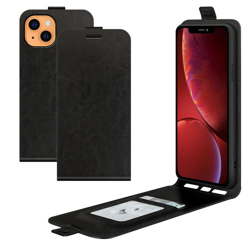 Crazy Horse Texture Vertical Flip Phone Cover Card Slot Leather Case for iPhone 13 6.1 inch - Black - 1