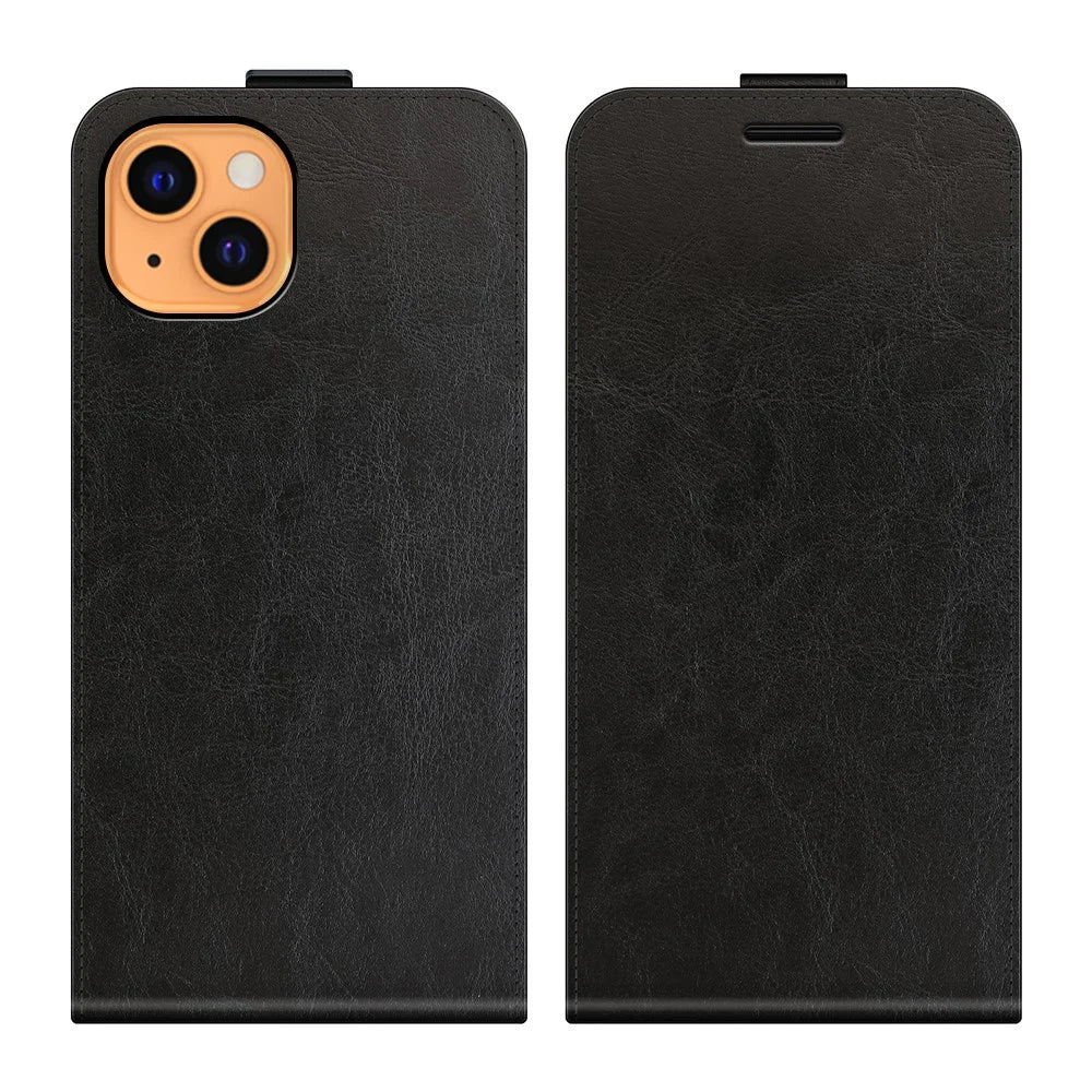 Crazy Horse Texture Vertical Flip Phone Cover Card Slot Leather Case for iPhone 13 6.1 inch - Black - 7