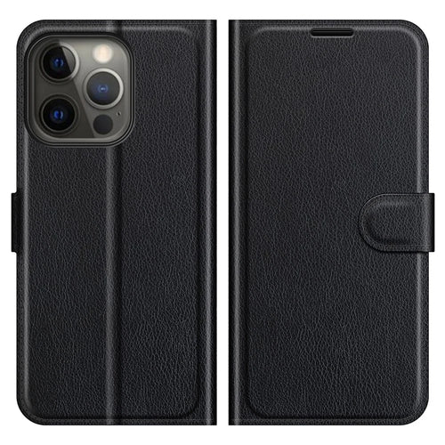 Litchi Texture Wallet Stand Design Folio Flip PU Leather Case Phone Cover for iPhone 13 Pro Max 6.7 inch - Black - 1