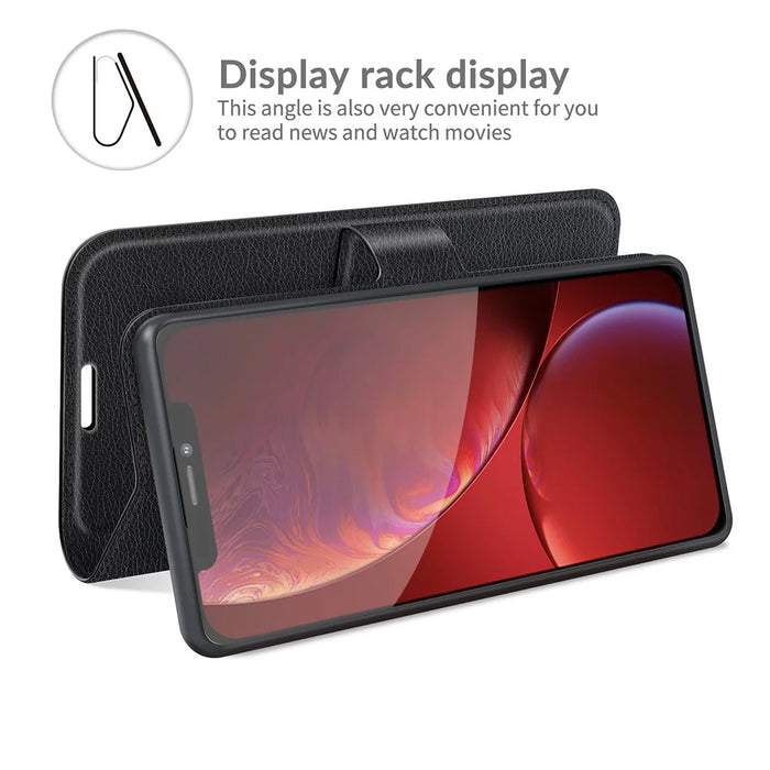 Litchi Texture Wallet Stand Design Folio Flip PU Leather Case Phone Cover for iPhone 13 Pro Max 6.7 inch - Black - 3