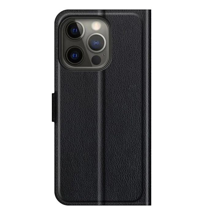 Litchi Texture Wallet Stand Design Folio Flip PU Leather Case Phone Cover for iPhone 13 Pro Max 6.7 inch - Black - 6