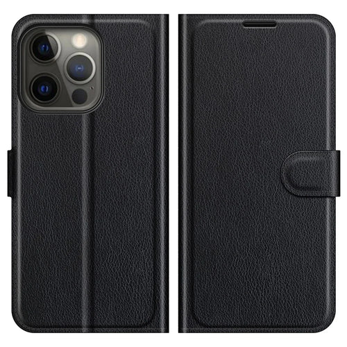 Litchi Skin Leather Wallet Well-protected Mobile Phone Cover Case with Stand for iPhone 13 Pro 6.1 inch - Black - 1