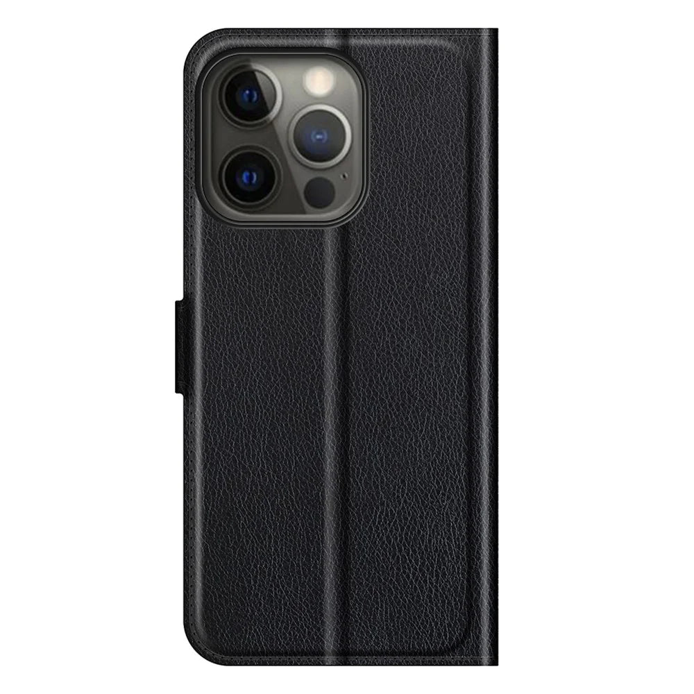 Litchi Skin Leather Wallet Well-protected Mobile Phone Cover Case with Stand for iPhone 13 Pro 6.1 inch - Black - 6
