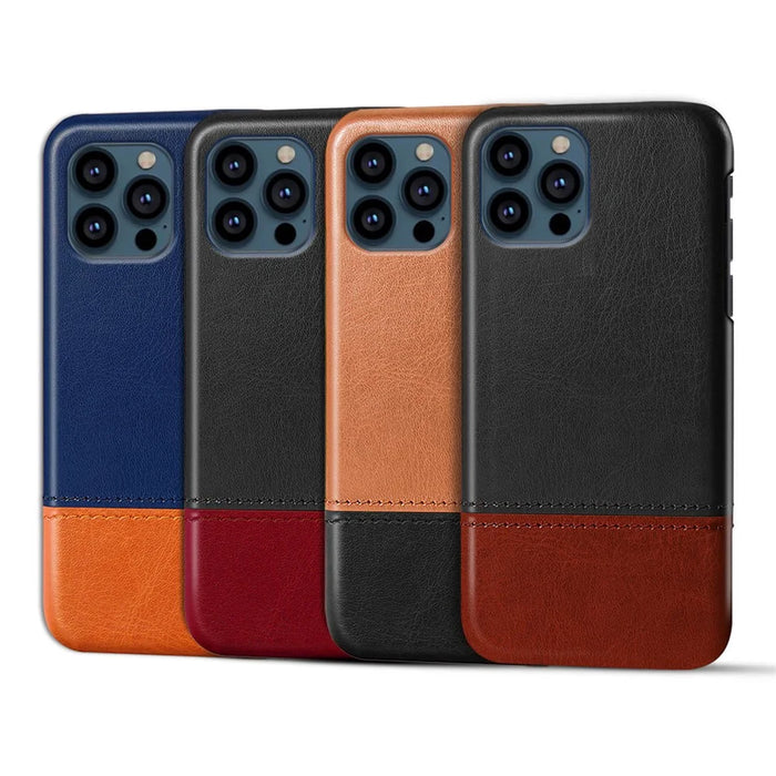 PU Leather Coated Dual-color Splicing PC Phone Case Cover for iPhone 13 Pro Max 6.7 inch - Blue / Khaki - 6