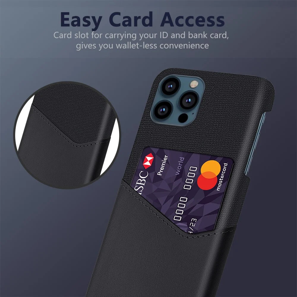 Cloth + PU Leather Coated PC Phone Case with Card Slot for iPhone 13 Pro Max 6.7 inch - Black - 2