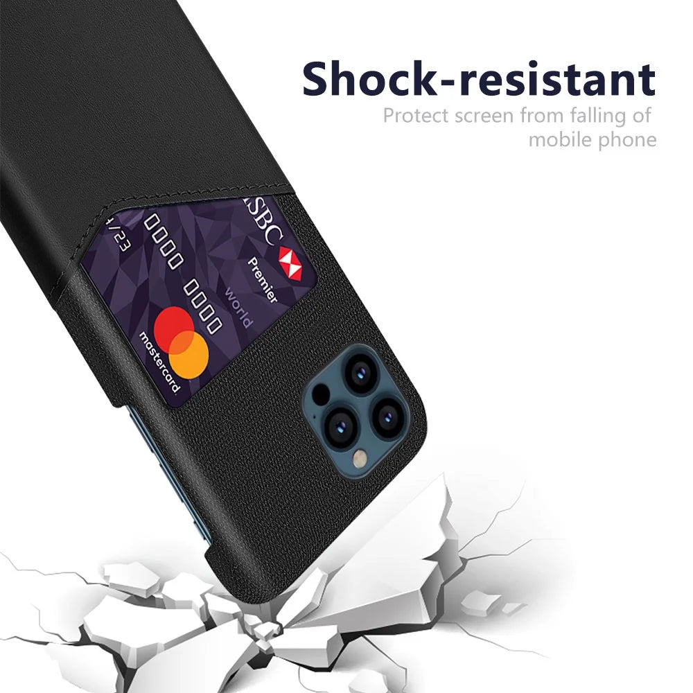 Cloth + PU Leather Coated PC Phone Case with Card Slot for iPhone 13 Pro Max 6.7 inch - Black - 3