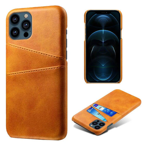 Dual Card Slots PU Leather Coated PC Phone Case Shell for iPhone 13 Pro Max 6.7 inch - Orange - 1