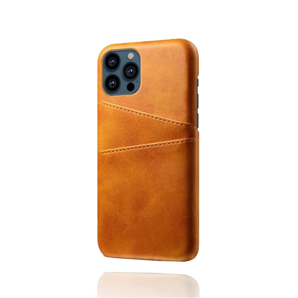 Dual Card Slots PU Leather Coated PC Phone Case Shell for iPhone 13 Pro Max 6.7 inch - Orange - 2