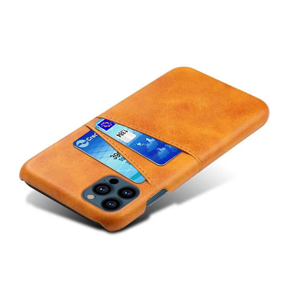 Dual Card Slots PU Leather Coated PC Phone Case Shell for iPhone 13 Pro Max 6.7 inch - Orange - 3