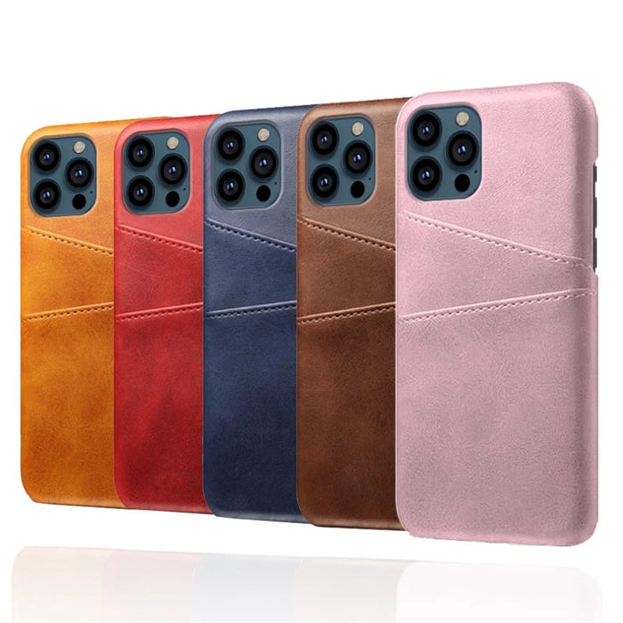 Dual Card Slots PU Leather Coated PC Phone Case Shell for iPhone 13 Pro Max 6.7 inch - Orange - 5