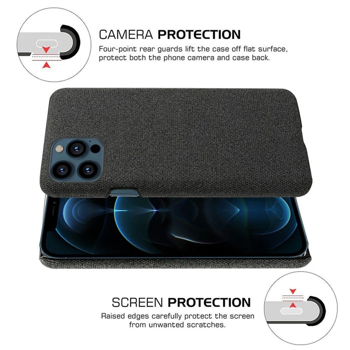 Cloth Coated Hard Plastic Phone Case Cover for iPhone 13 Pro 6.1-inch - Black - 3