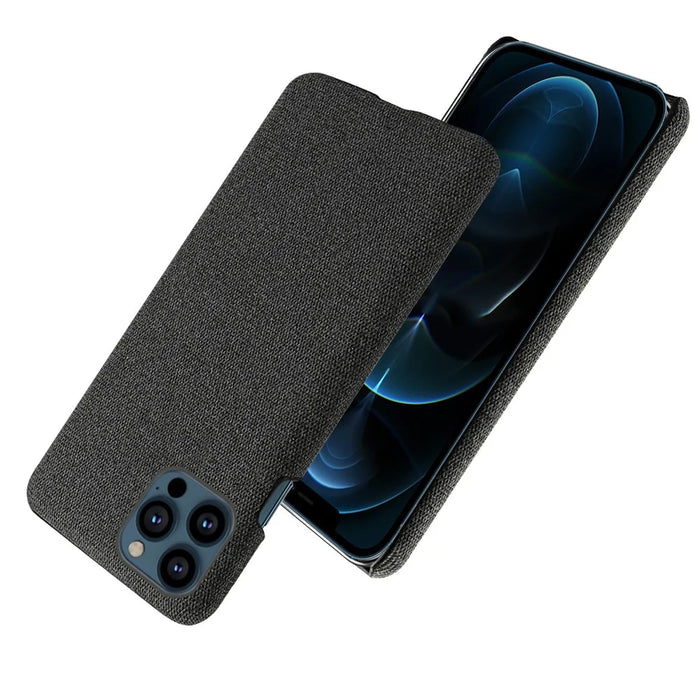 Cloth Coated Hard Plastic Phone Case Cover for iPhone 13 Pro 6.1-inch - Black - 6