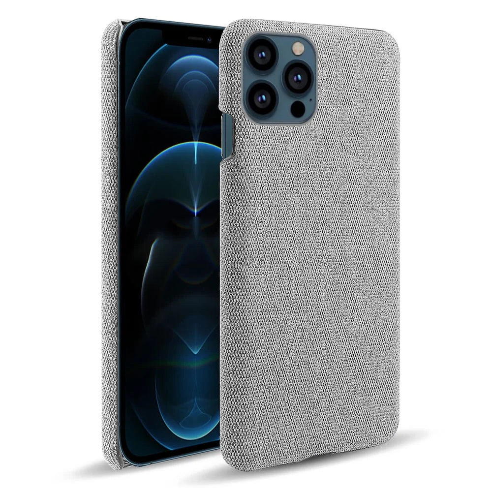 Cloth Coated Hard Plastic Phone Case Cover for iPhone 13 Pro Max 6.7-inch - Light Grey - 1