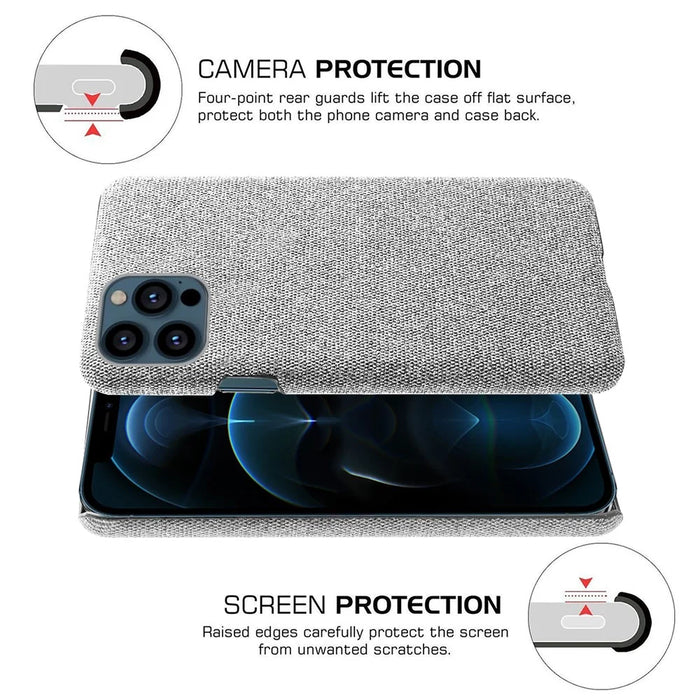 Cloth Coated Hard Plastic Phone Case Cover for iPhone 13 Pro Max 6.7-inch - Light Grey - 3