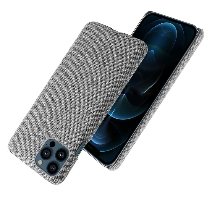 Cloth Coated Hard Plastic Phone Case Cover for iPhone 13 Pro Max 6.7-inch - Light Grey - 5