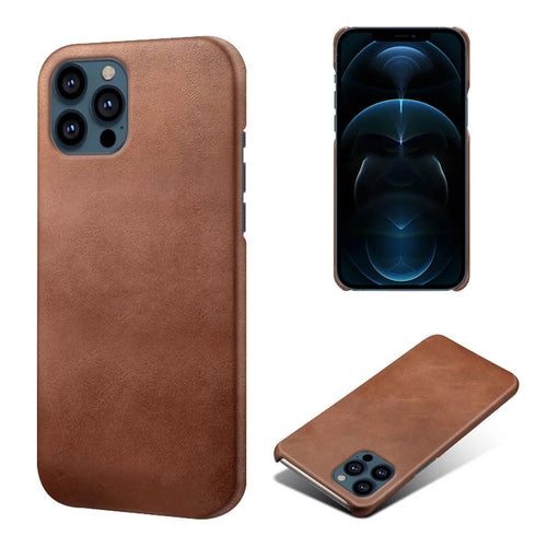 PU Leather Coated PC Phone Case for iPhone 13 Pro 6.1-inch - Brown - 1