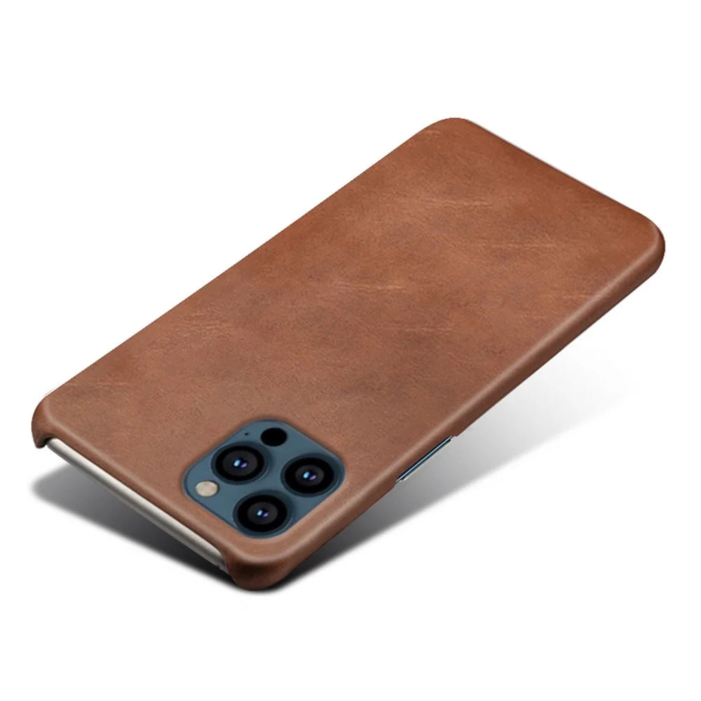 PU Leather Coated PC Phone Case for iPhone 13 Pro 6.1-inch - Brown - 3