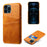 Leather Coated PC Phone Case for iPhone 13 Pro 6.1 inch, Double Card Slots Ultra Slim Protector Shell - Orange - 1